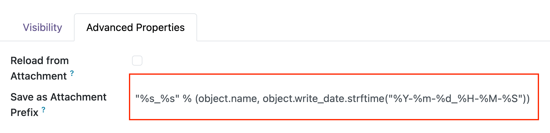 odoo reports config name and write date field