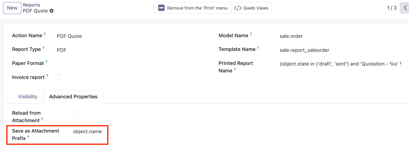 odoo reports config with object name